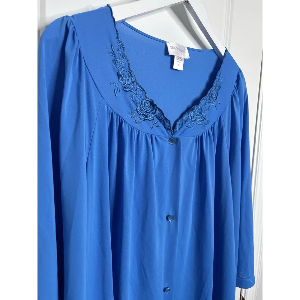 Shadowline Nightgown Womens 2X Cobalt Royal Blue Vintage Embroidered USA